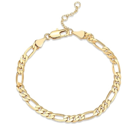 14K Gold Plated Paperclip Curb Figaro Chain Adjustable Bracelets - Picture 1 of 5